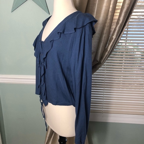 NEW Long Sleeve Womens Blouse Ruffled Lace Up - Picture 2 of 7